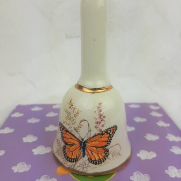 No Brand Other - Vintage Glass White Bell with Butterfly Paint